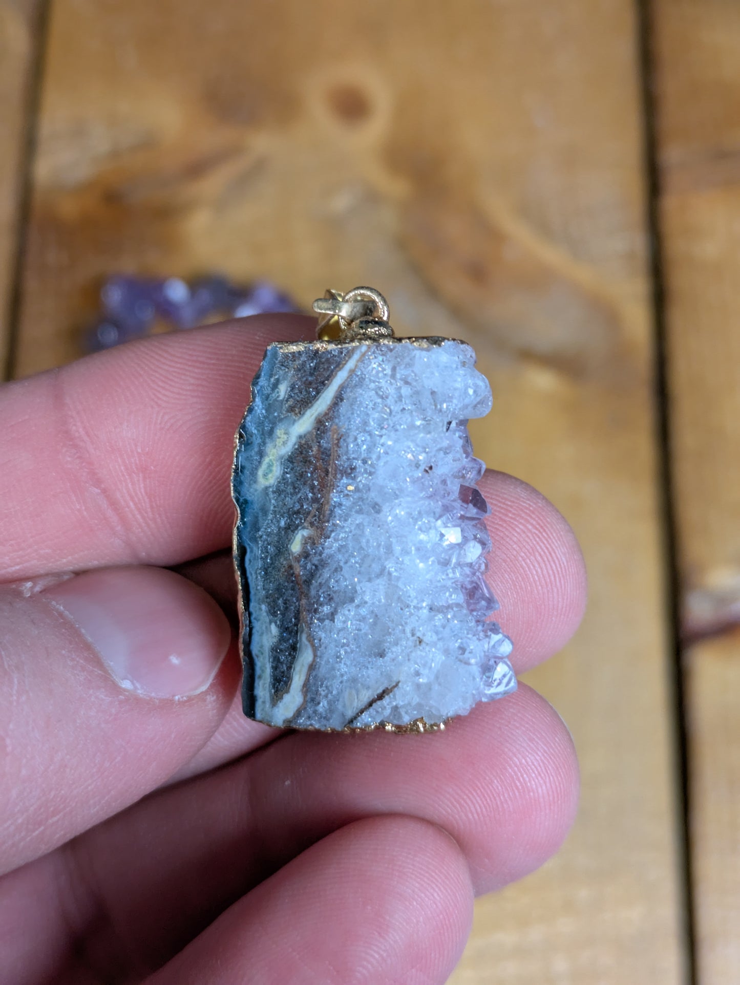 Amethyst Slice Pendant & Chip Bracelet
