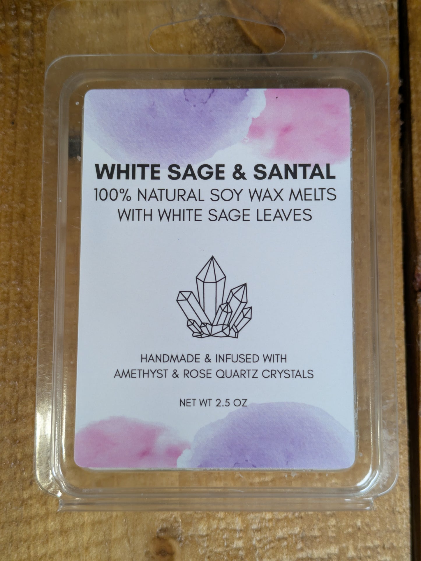 White Sage & Santal Soy Wax Melts w/ Amethyst & Rose Quartz