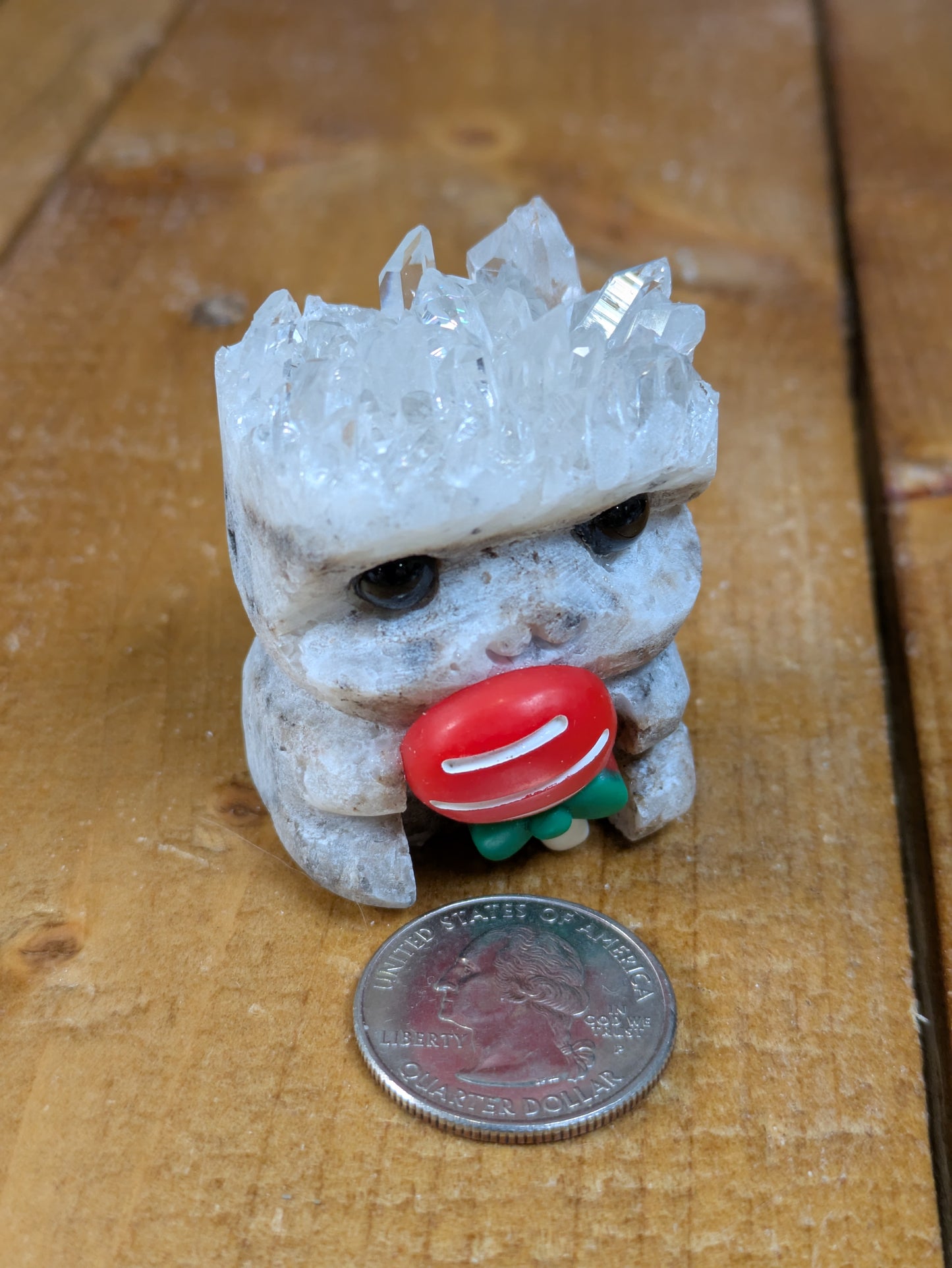 Quartz Cluster Hedgehog Carving w/ Candy