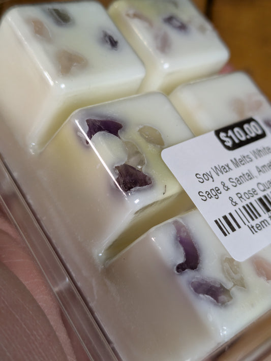 White Sage & Santal Soy Wax Melts w/ Amethyst & Rose Quartz