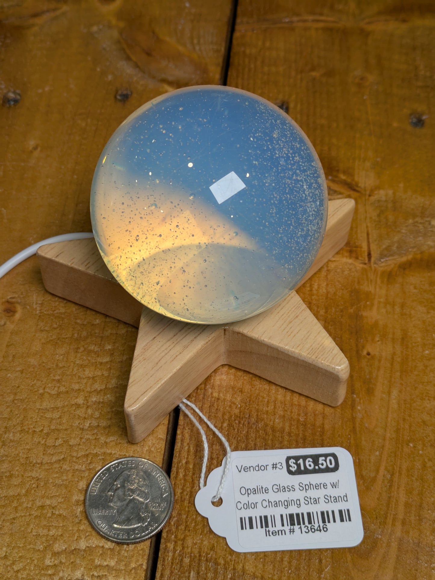 Opalite Bubble Glass Sphere with Color Changing Star Stand