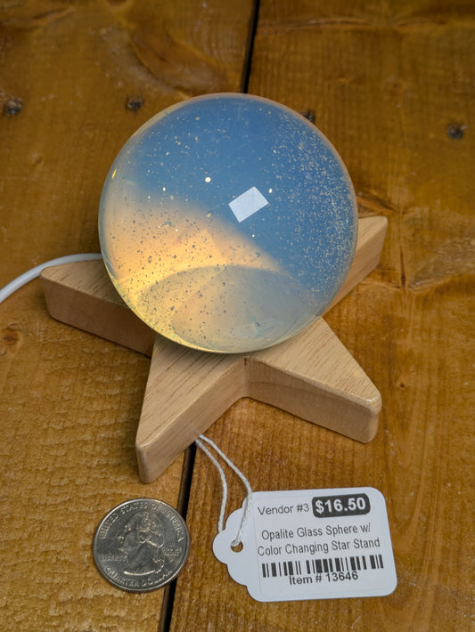Opalite Bubble Glass Sphere with Color Changing Star Stand