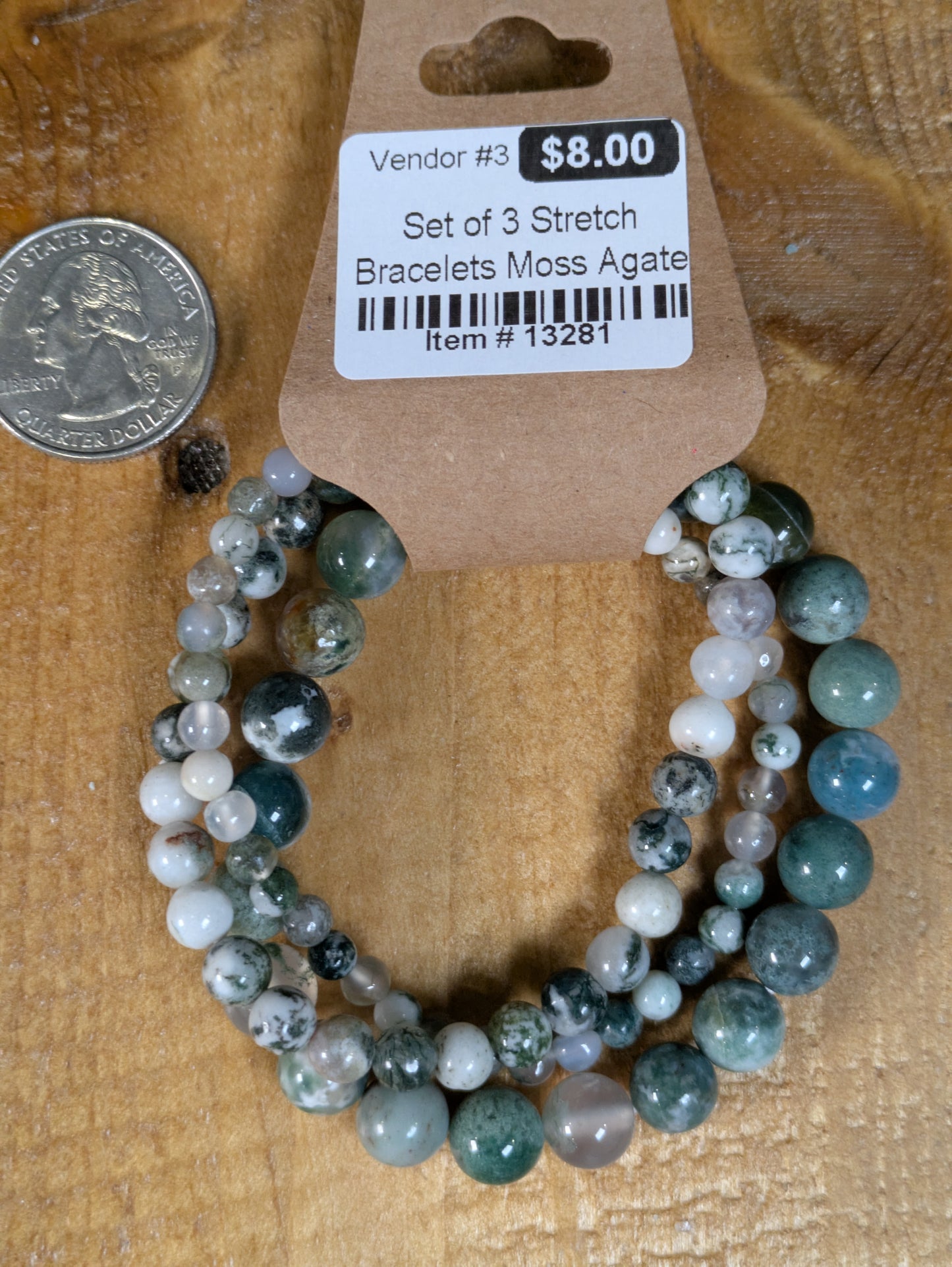Set of 3 Moss Agate Stretch Bracelets