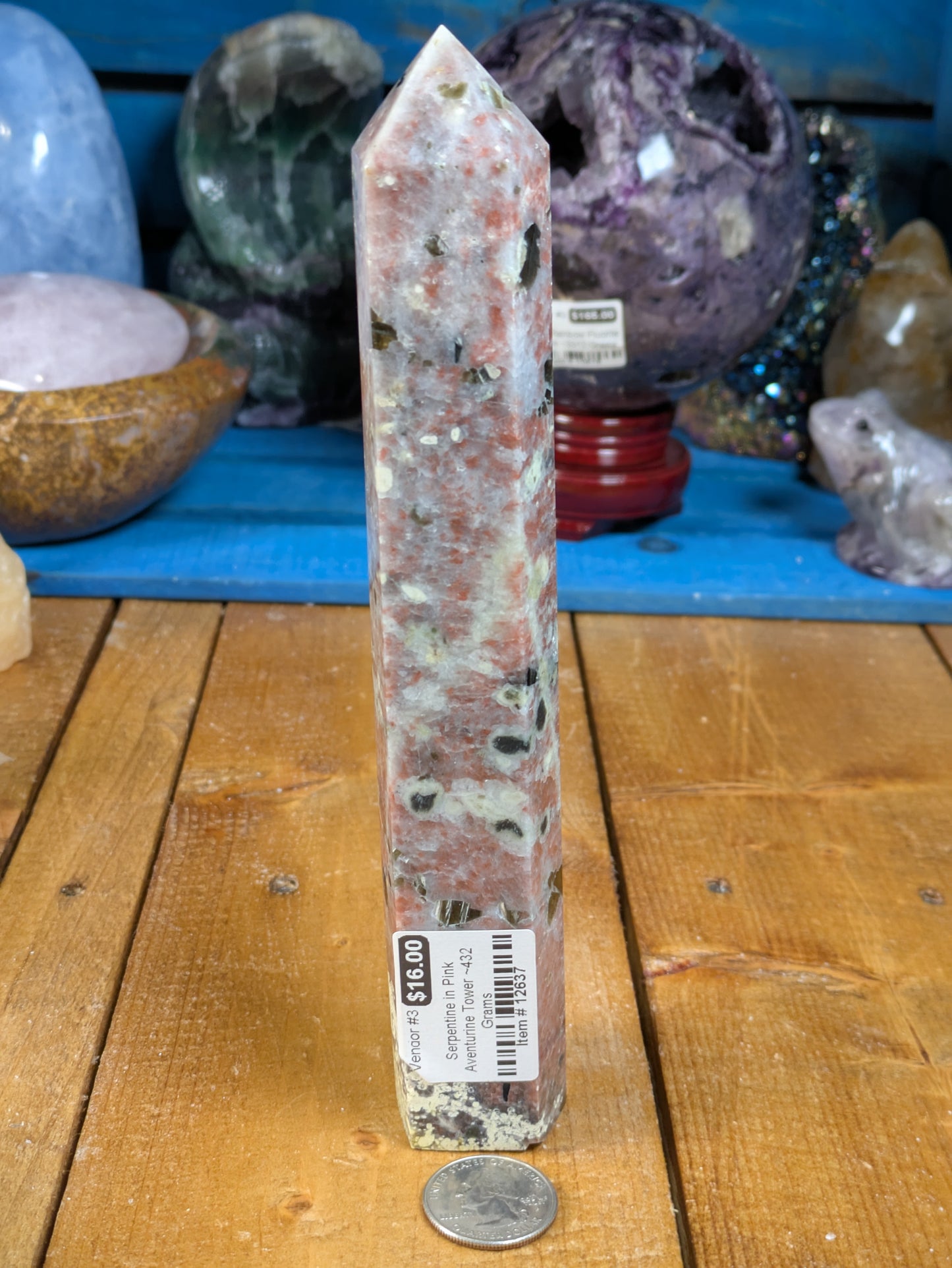 Serpentine in Pink Aventurine Tower 432g