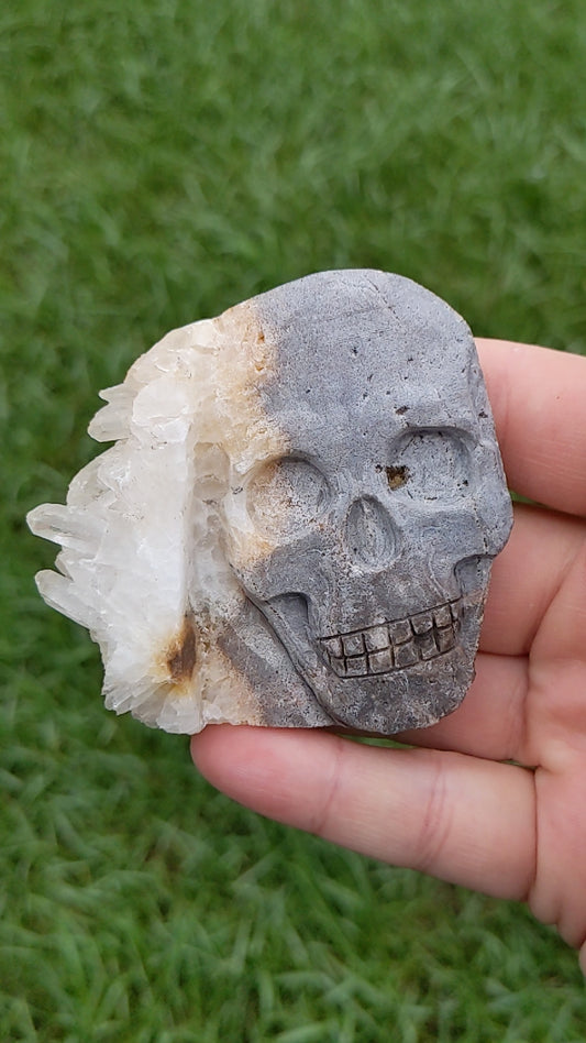 Quartz Cluster Skull Carving 122g