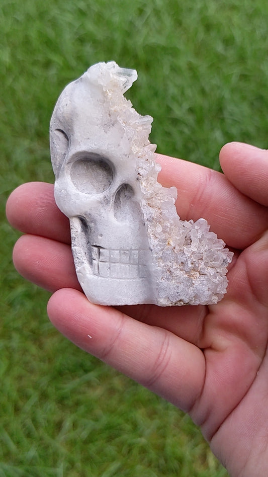 Quartz Cluster Skull Carving 64g