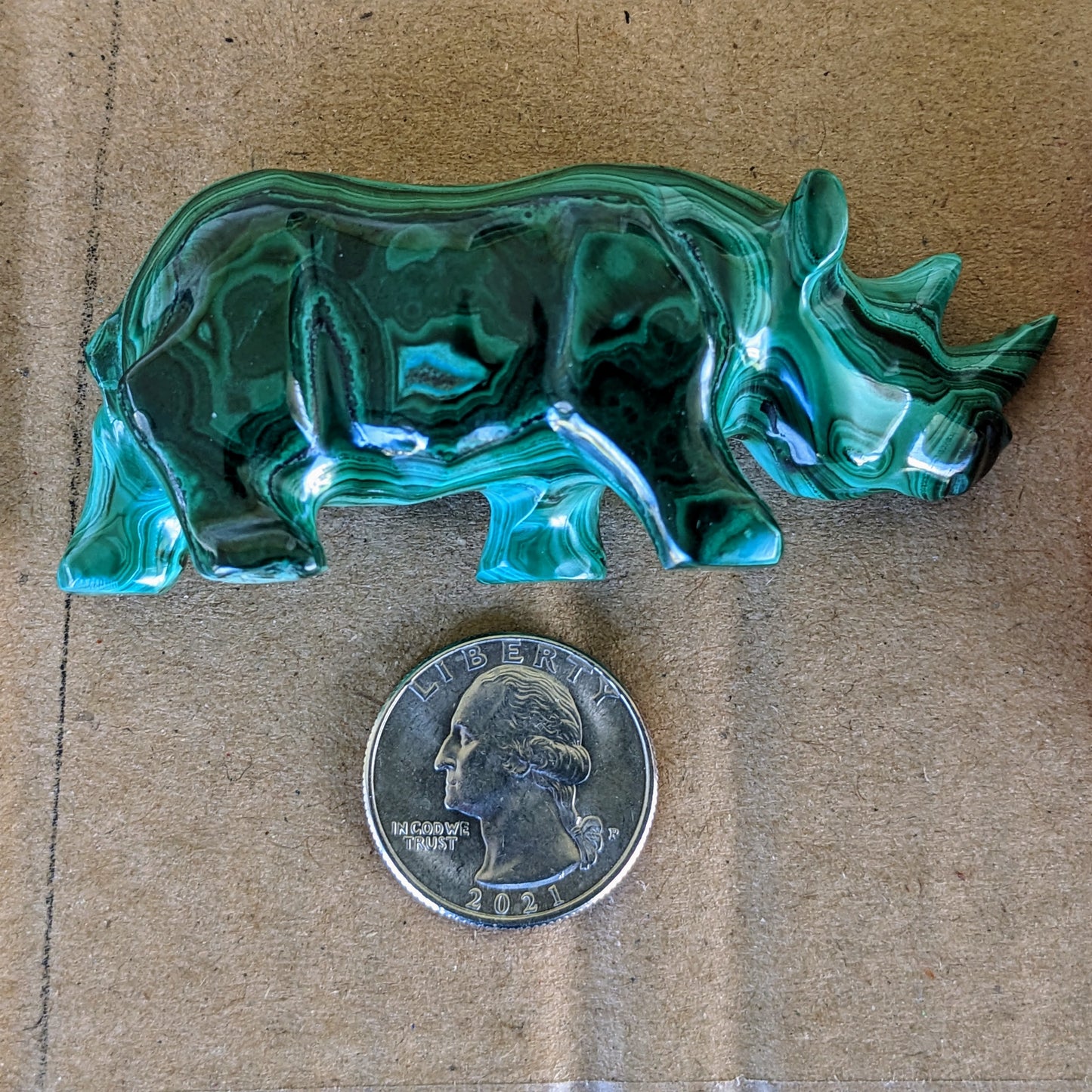 Malachite Rhino Carving 94g