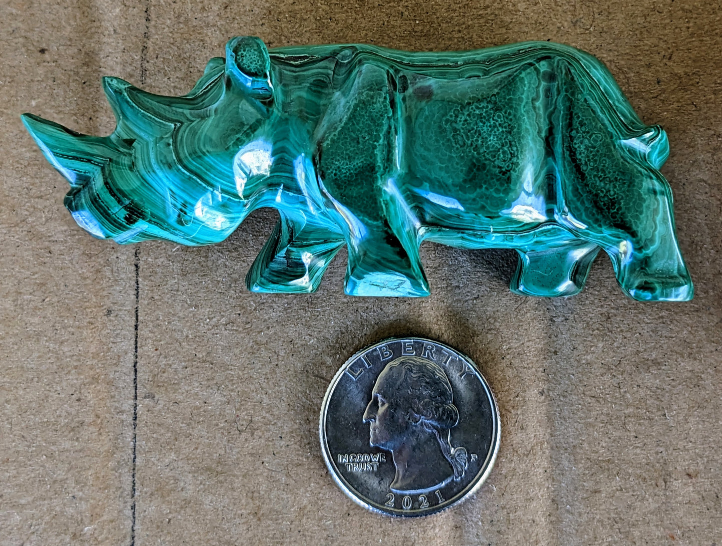 Malachite Rhino Carving 94g