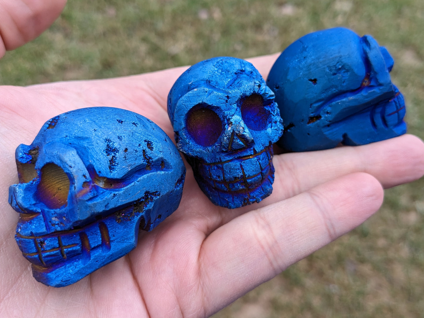 Blue Titanium Coated Druzy Skull