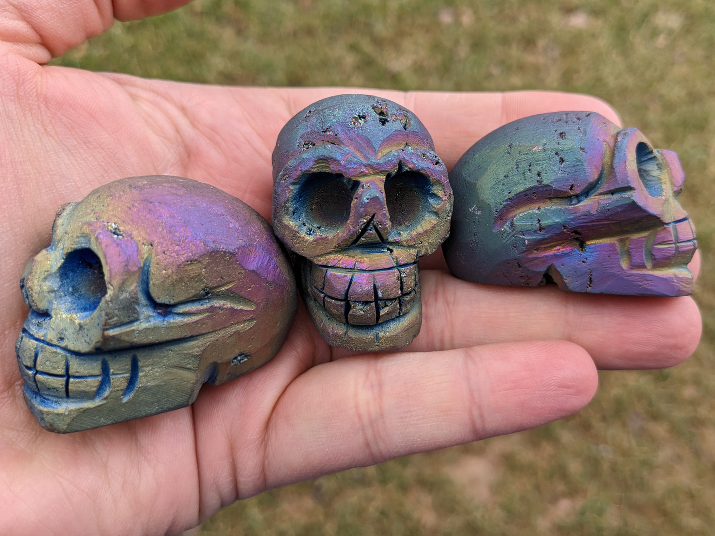 Rainbow Titanium Coated Druzy Skull