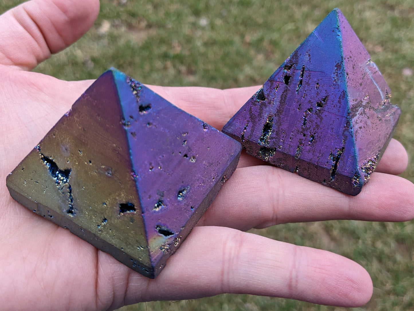 Rainbow Titanium Coated Druzy Pyramid