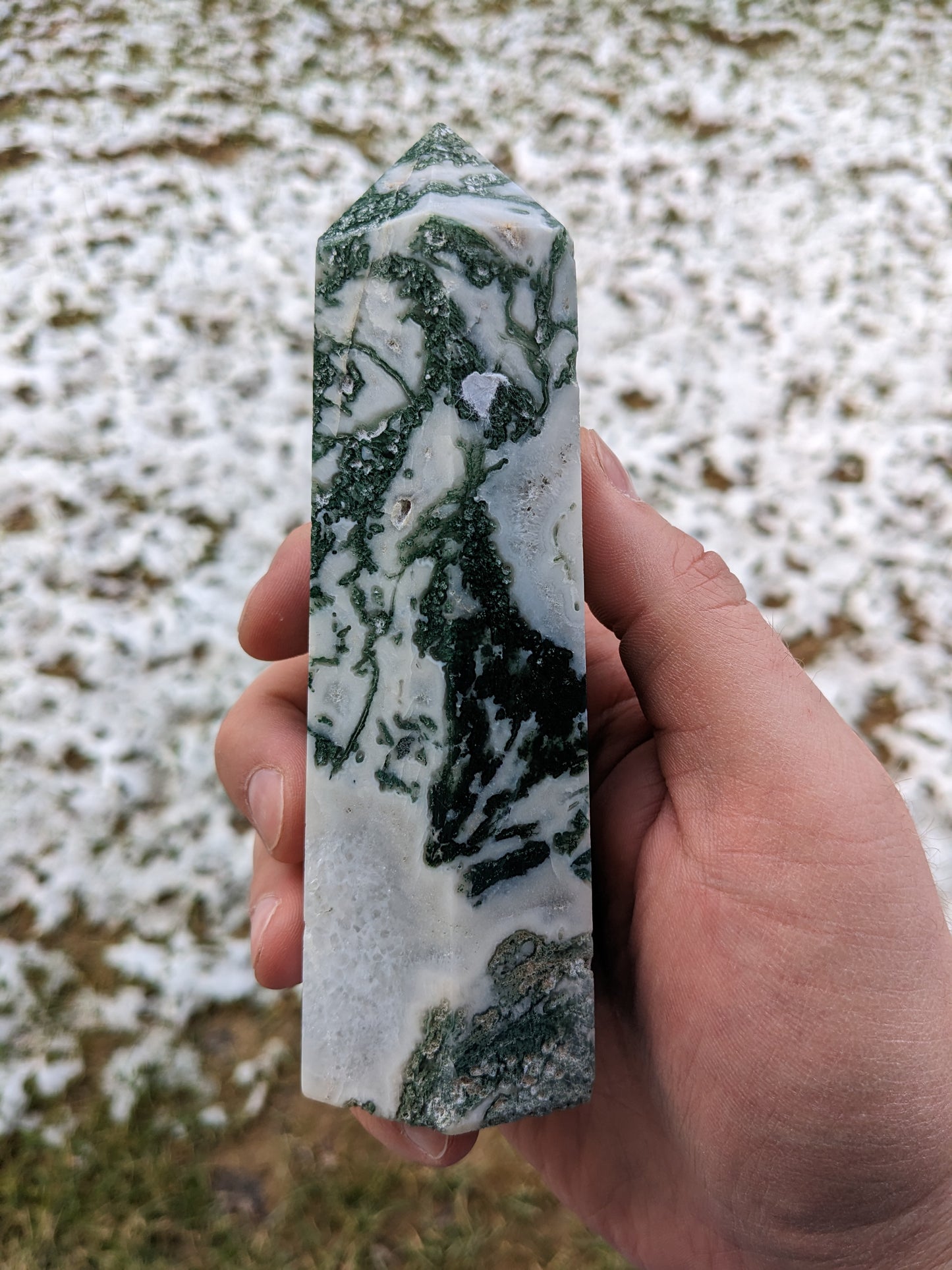 Moss Agate Tower 568g