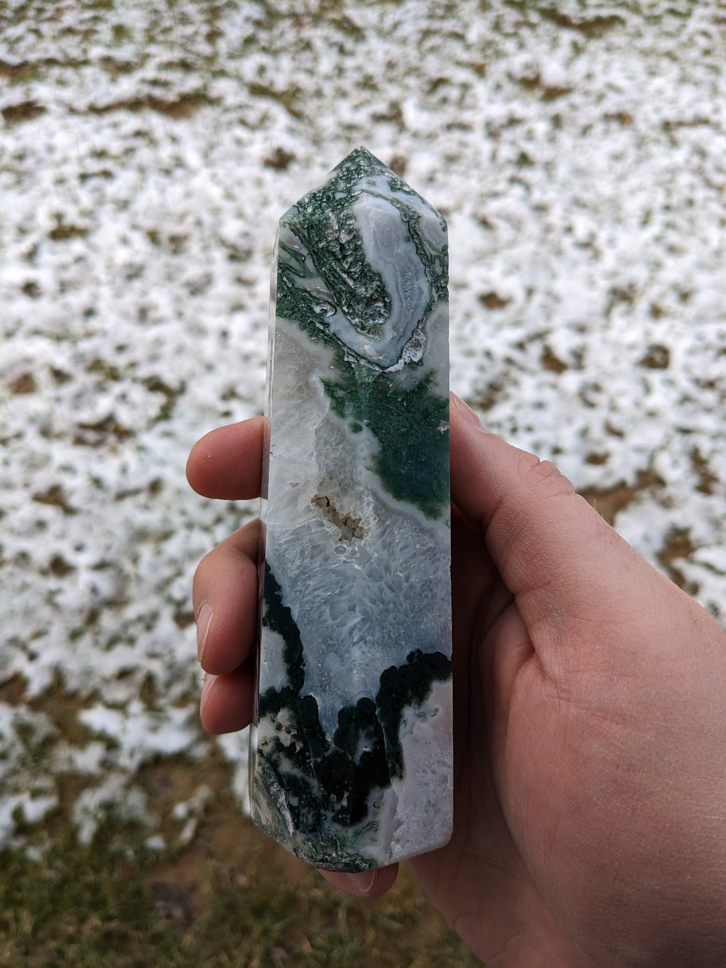 Moss Agate Tower 568g