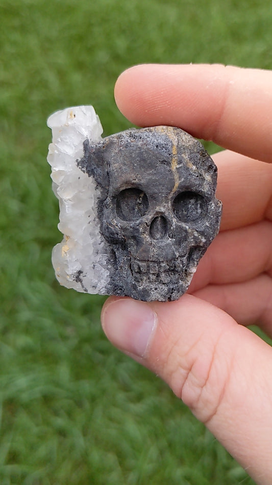 Quartz Cluster Skull Carving 69g